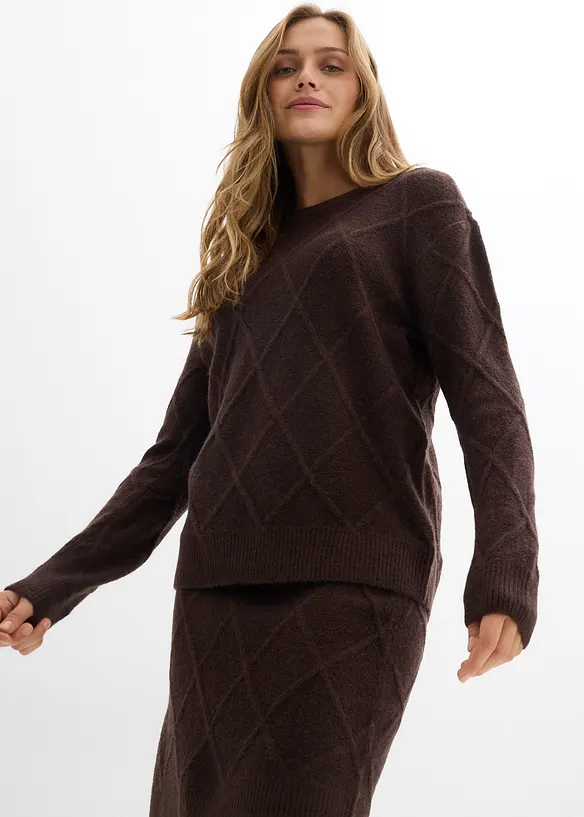 Pletená sukně s copánkovým vzorem, bonprix