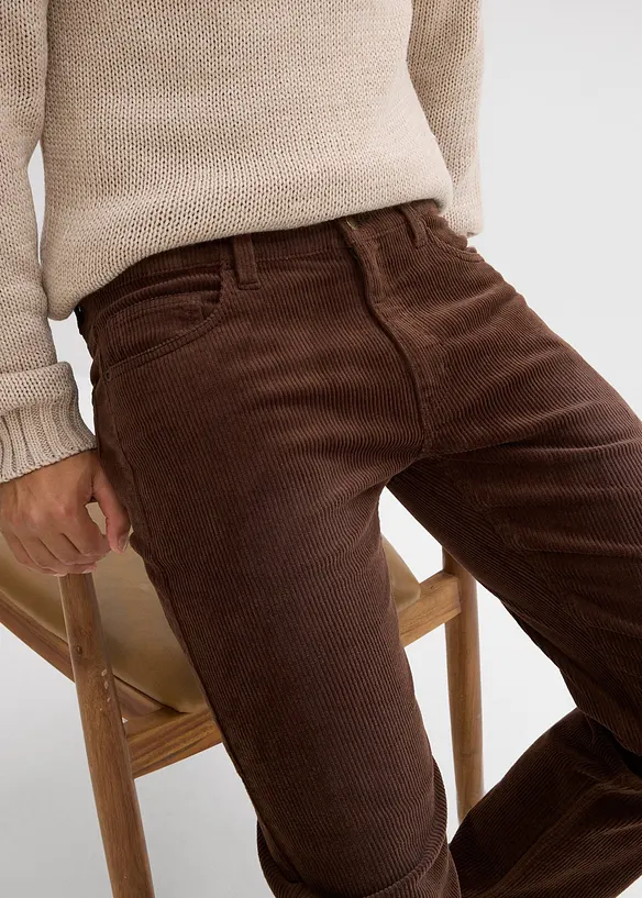 Manšestrové strečové kalhoty Regular Fit Straight, sepraný vzhled, bonprix