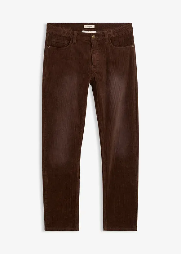 Manšestrové strečové kalhoty Regular Fit Straight, sepraný vzhled, bonprix