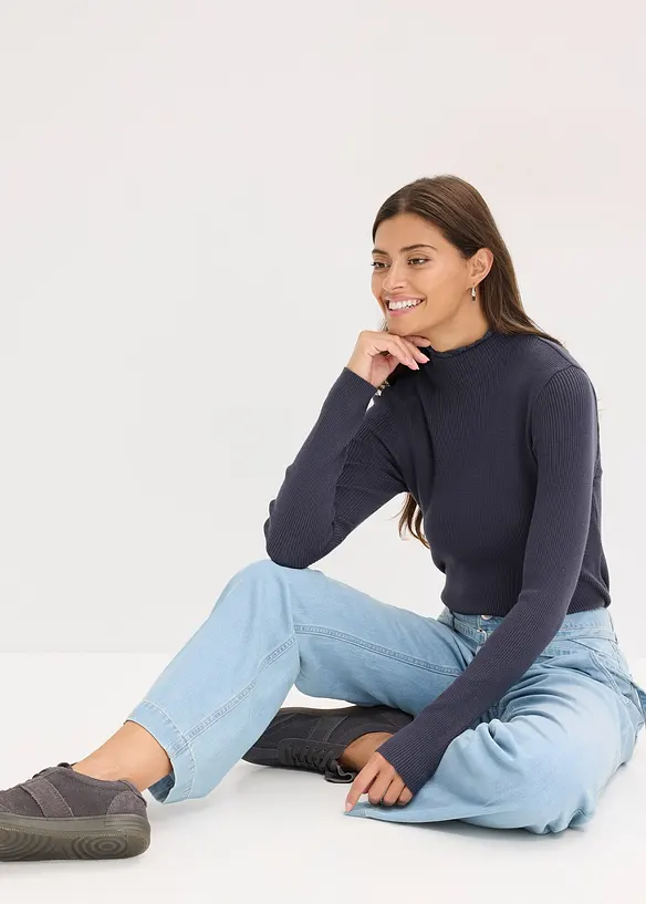 Žebrovaný svetr ze splývavé viskózové směsi, bonprix