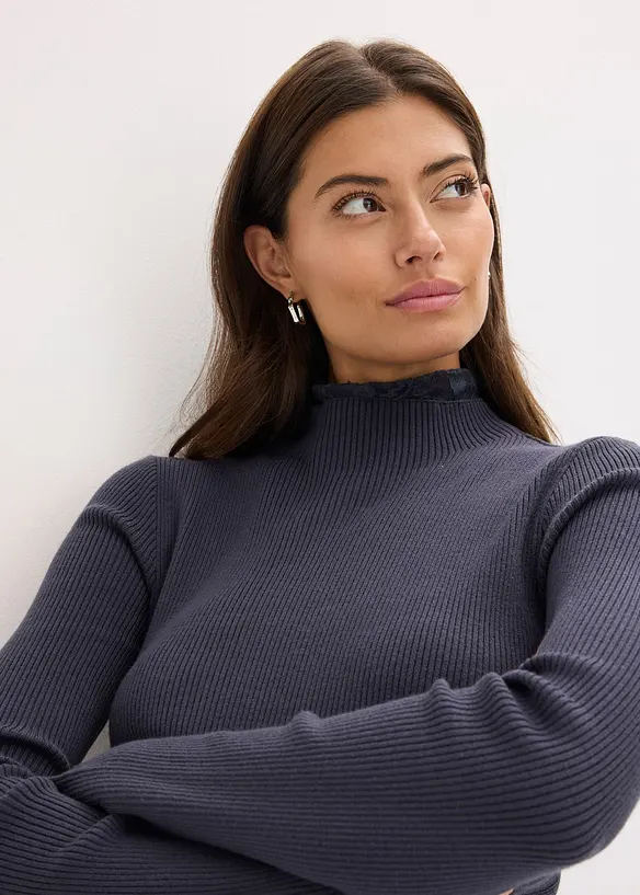 Žebrovaný svetr ze splývavé viskózové směsi, bonprix