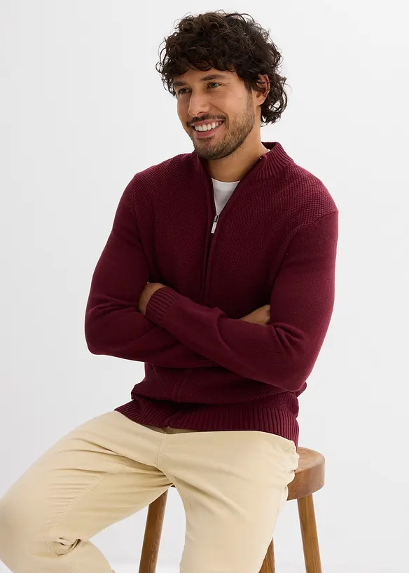 Rozep&iacute;nac&iacute; svetr z jemn&eacute; pleteniny z čist&eacute; bavlny, bonprix