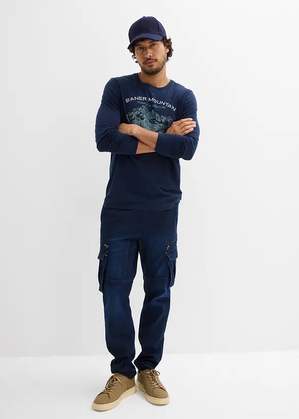 Teplákové džíny s cargo kapsami, Regular Fit, Straight, bonprix