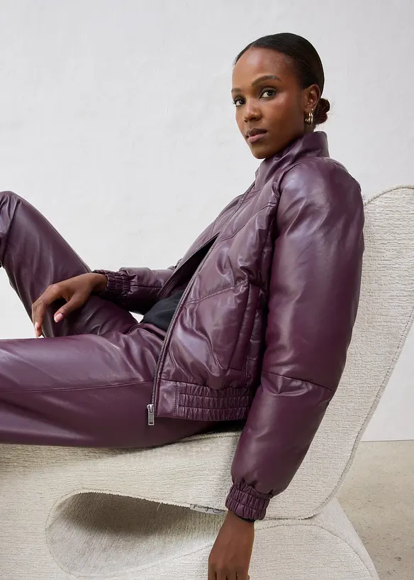 Kožená prošívaná bunda z nappa jehnětiny, bonprix