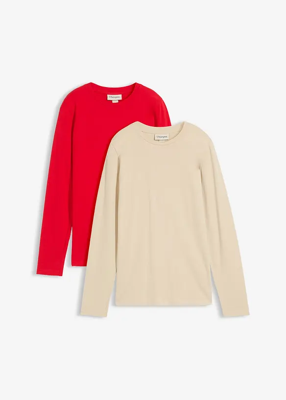 Triko s dlouhým rukávem, z čisté organické bavlny (2 ks), bonprix