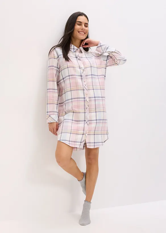 Tkaná noční košile z flanelu, s knoflíkovou lištou, bonprix