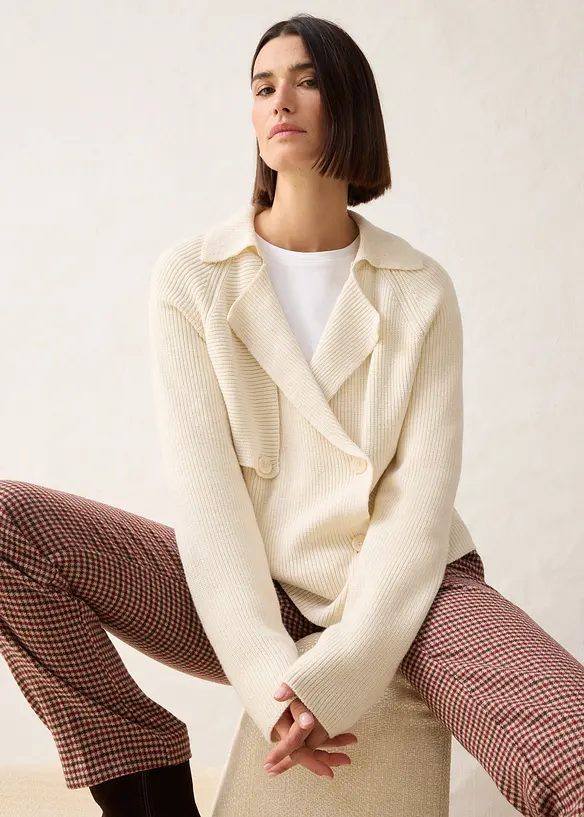 Svetr na zapínání s podílem vlny, bonprix