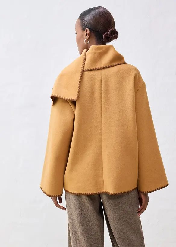 Vlněný kabátek s ozdobnou výšivkou (2dílná souprava se šálou), bonprix