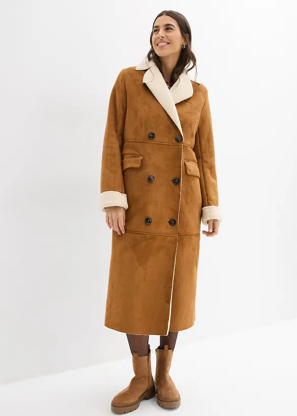 Kabát z umělé kůže, s hřejivou plyšovou podšívkou, bonprix