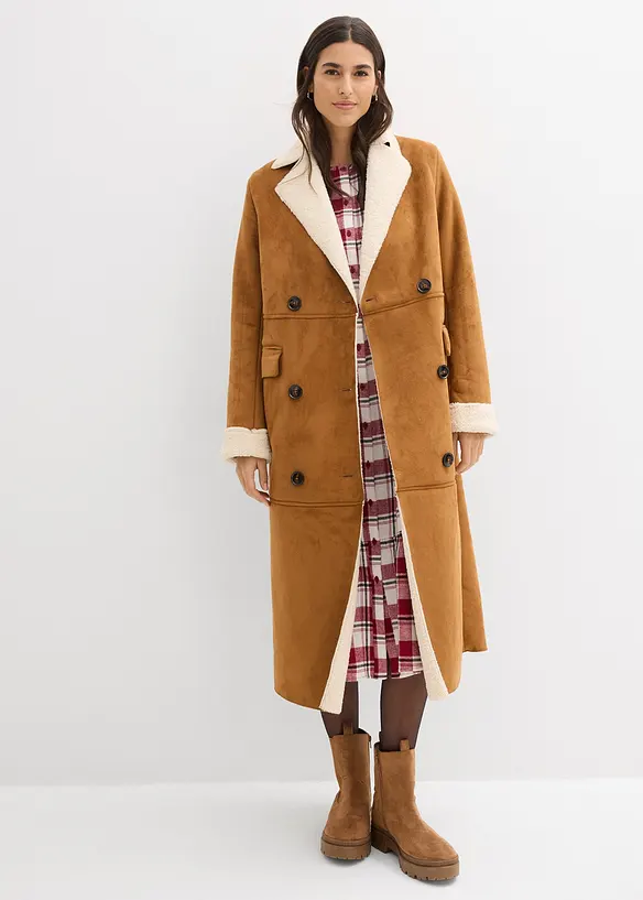 Kabát z umělé kůže, s hřejivou plyšovou podšívkou, bonprix