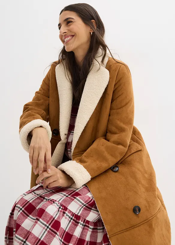 Kabát z umělé kůže, s hřejivou plyšovou podšívkou, bonprix