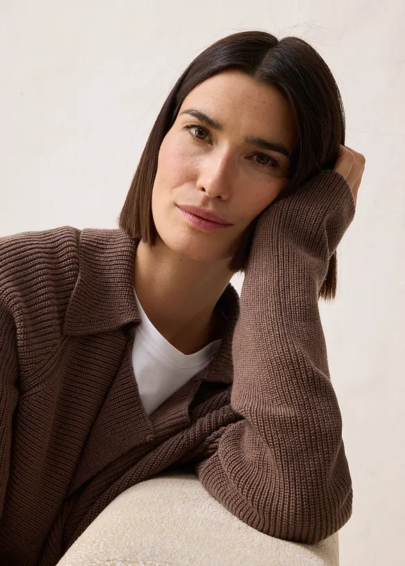 Svetr na zapínání s podílem vlny, bonprix