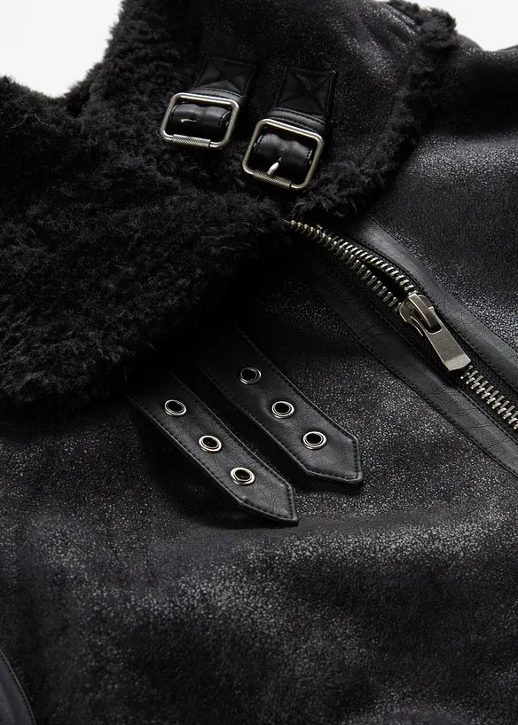 Bunda z umělé kůže s medvídkovou podšívkou, bonprix
