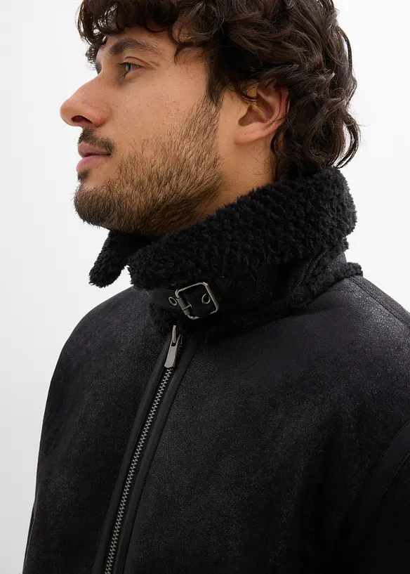 Bunda z umělé kůže s medvídkovou podšívkou, bonprix