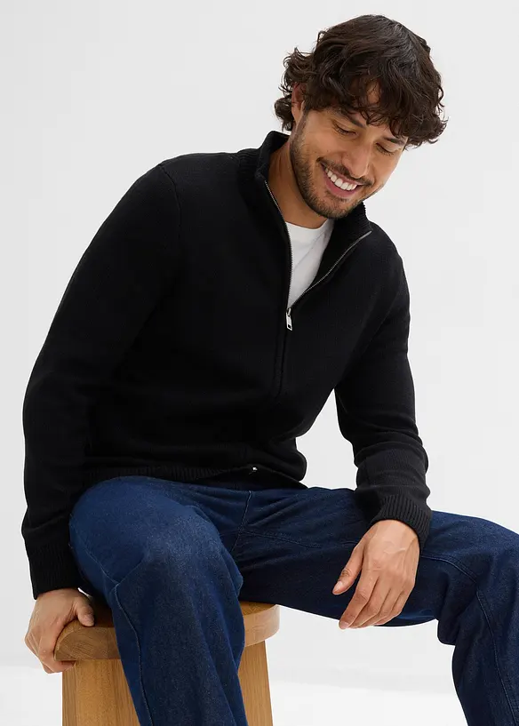 Rozepínací svetr se stojáčkem, s recyklovanou bavlnou, bonprix