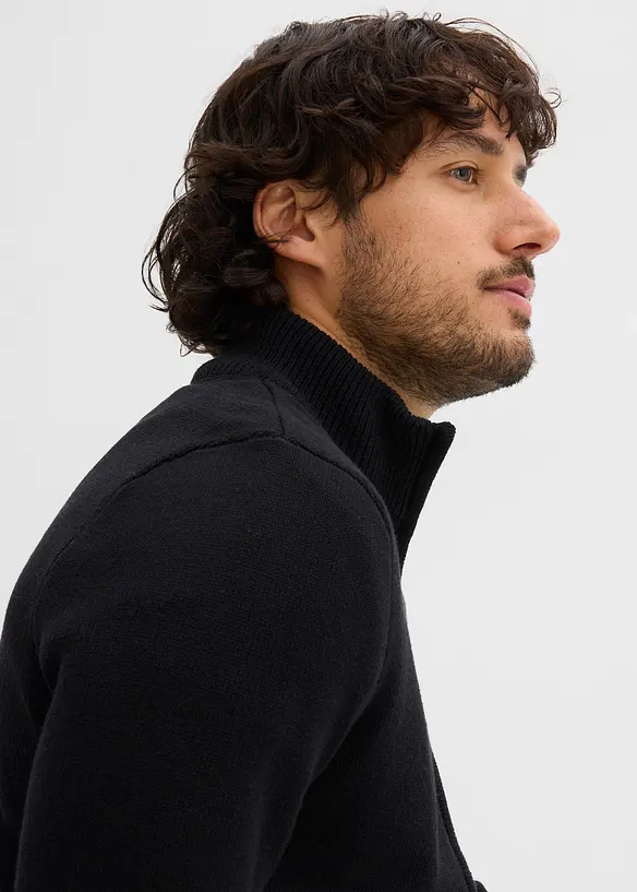 Rozepínací svetr se stojáčkem, s recyklovanou bavlnou, bonprix