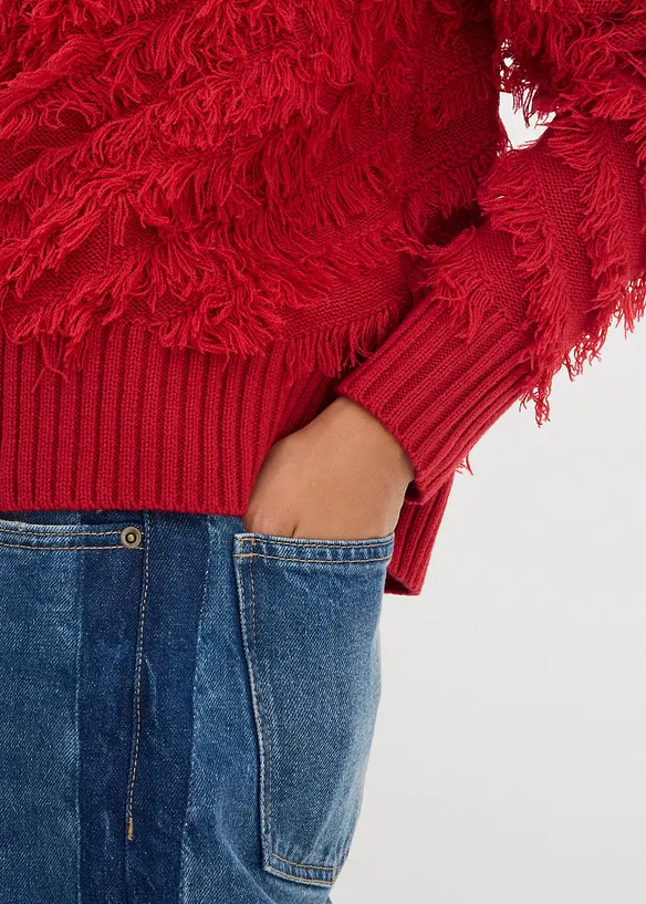 Svetr ze silnější pleteniny, s třásněmi, bonprix