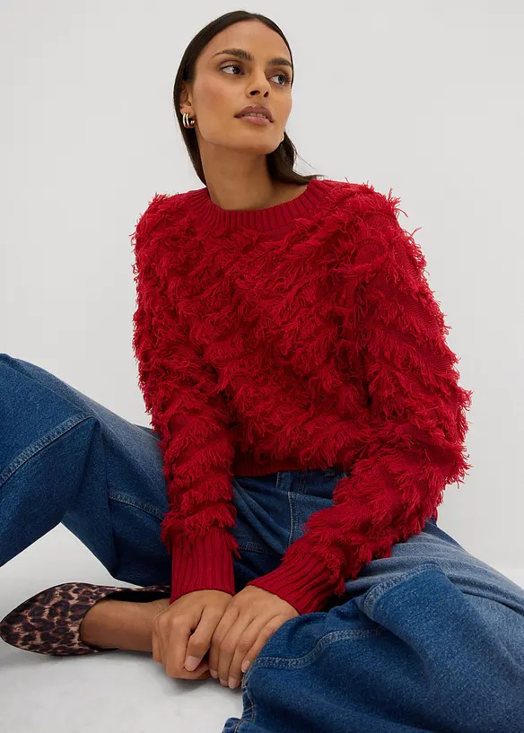 Svetr ze silnější pleteniny, s třásněmi, bonprix