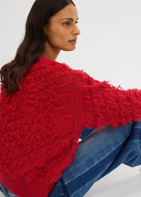 Svetr ze silnější pleteniny, s třásněmi, bonprix