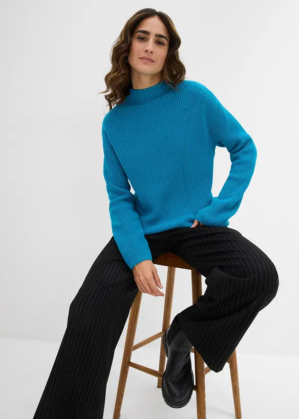 Svetr z žebrované pleteniny z čisté organické bavlny, bonprix