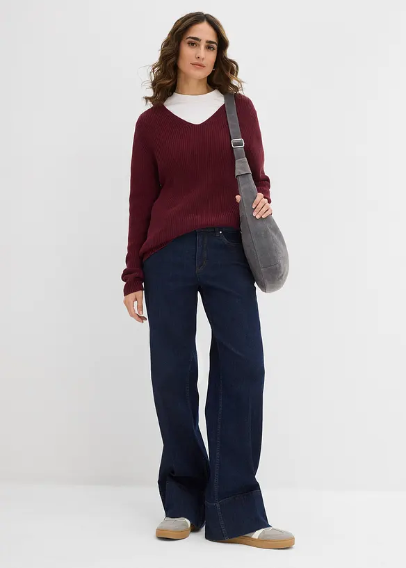 Svetr z žebrovan&eacute; pleteniny z čist&eacute; organick&eacute; bavlny, bonprix