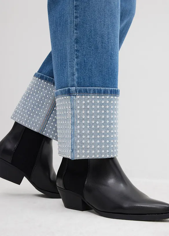 Dž&iacute;ny Straight, High Waist, s ohrnutou z&aacute;ložkou, bonprix