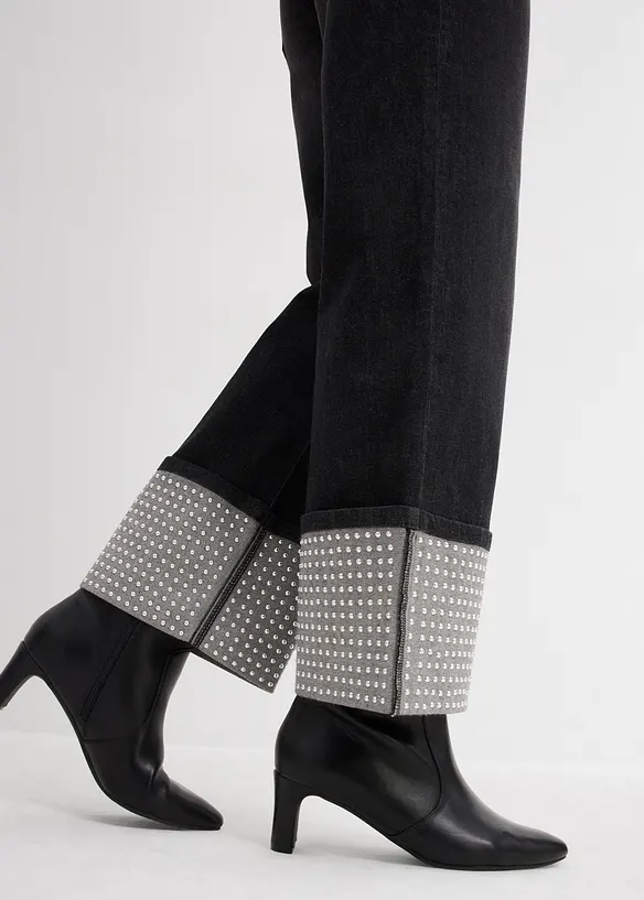 Džíny Straight, High Waist, s ohrnutou záložkou, bonprix