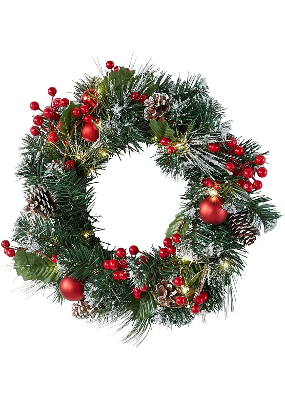 Věnec na dveře s LED a ozdobami, bonprix