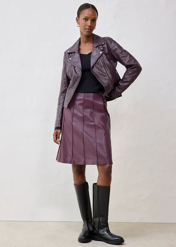 Rozšířená kožená sukně z jehněčí kůže nappa, bonprix