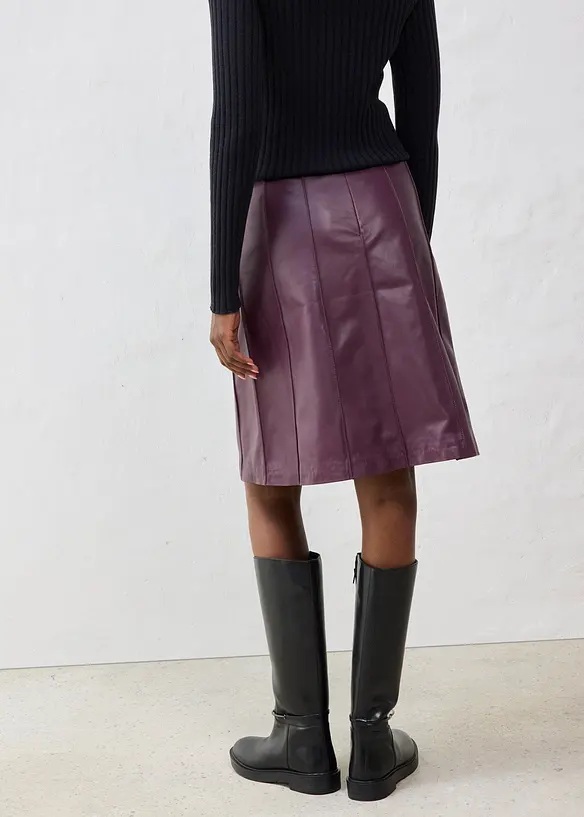 Rozšířená kožená sukně z jehněčí kůže nappa, bonprix