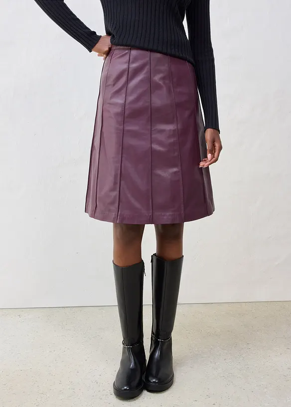 Rozšířená kožená sukně z jehněčí kůže nappa, bonprix