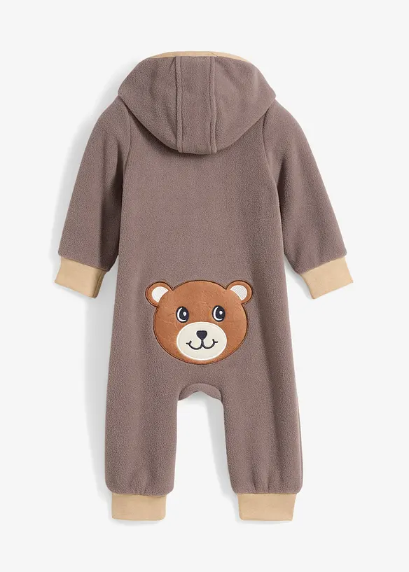 Flísový overal s kapucí a aplikací medvídka, bonprix