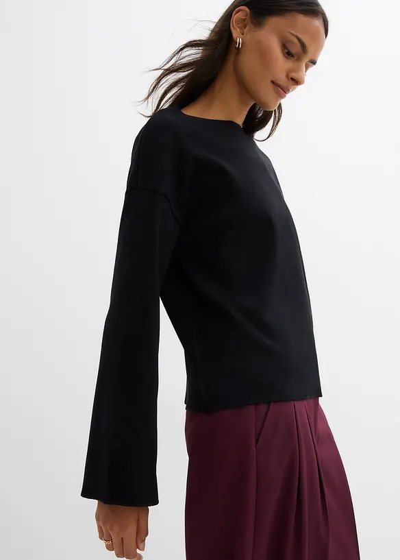 Tričko s dlouhým rukávem ze žebrovaného materiálu, bonprix