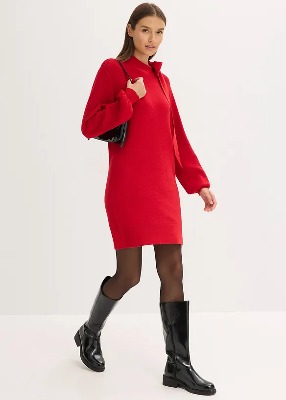 Pletené šaty s mašlí, z měkké viskózové směsi, bonprix