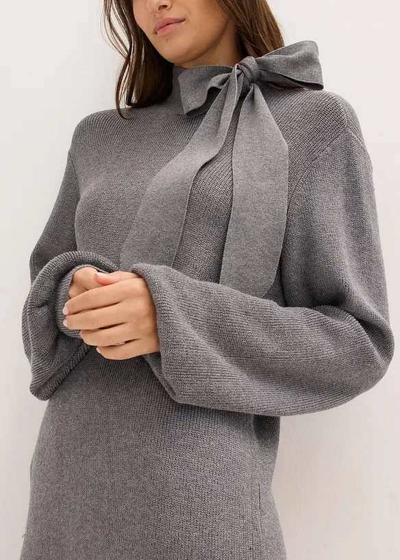 Pletené šaty s mašlí, z měkké viskózové směsi, bonprix