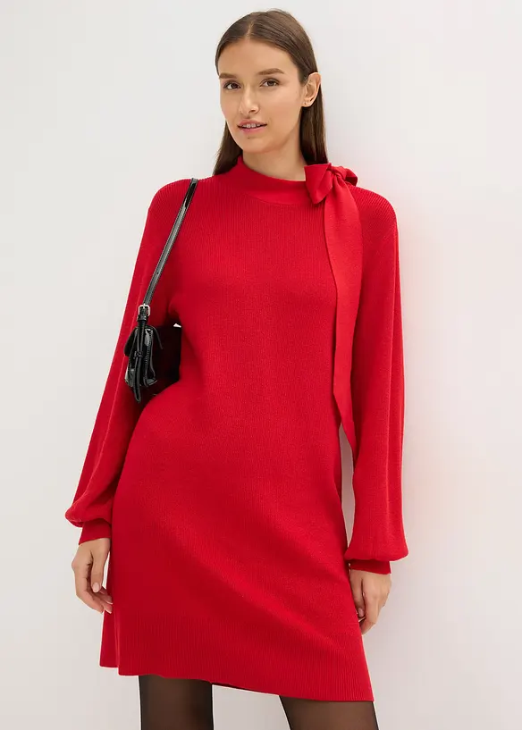 Pletené šaty s mašlí, z měkké viskózové směsi, bonprix