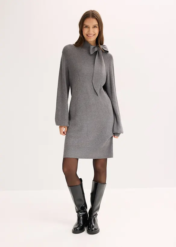 Pletené šaty s mašlí, z měkké viskózové směsi, bonprix