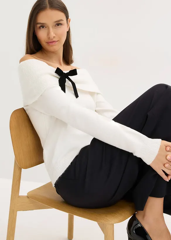 Oversize svetr s výstřihem Carmen, bonprix