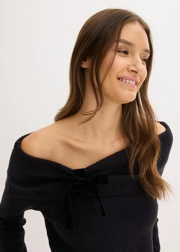 Oversize svetr s výstřihem Carmen, bonprix