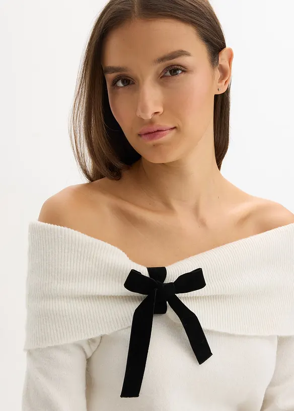 Oversize svetr s výstřihem Carmen, bonprix