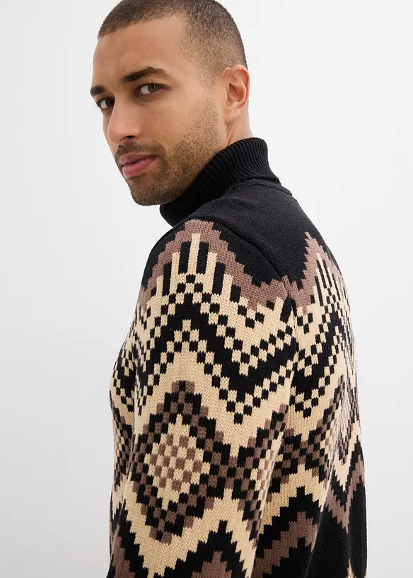 Svetr s rolákovým límcem a ikatovým vzorem, bonprix