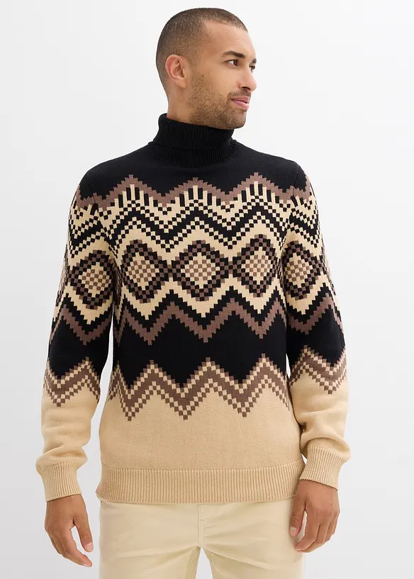 Svetr s rolákovým límcem a ikatovým vzorem, bonprix