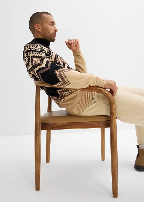 Svetr s rolákovým límcem a ikatovým vzorem, bonprix