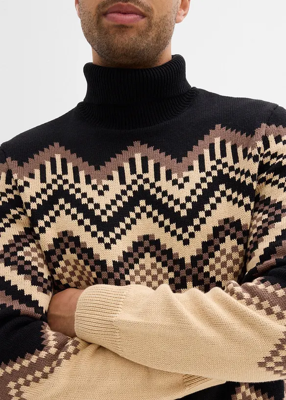 Svetr s rolákovým límcem a ikatovým vzorem, bonprix