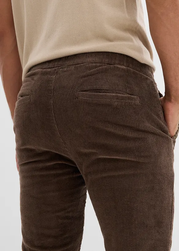 Manšestrové termo kalhoty bez zapínání, Regular Fit, Straight, s flanelovou podšívkou, bonprix