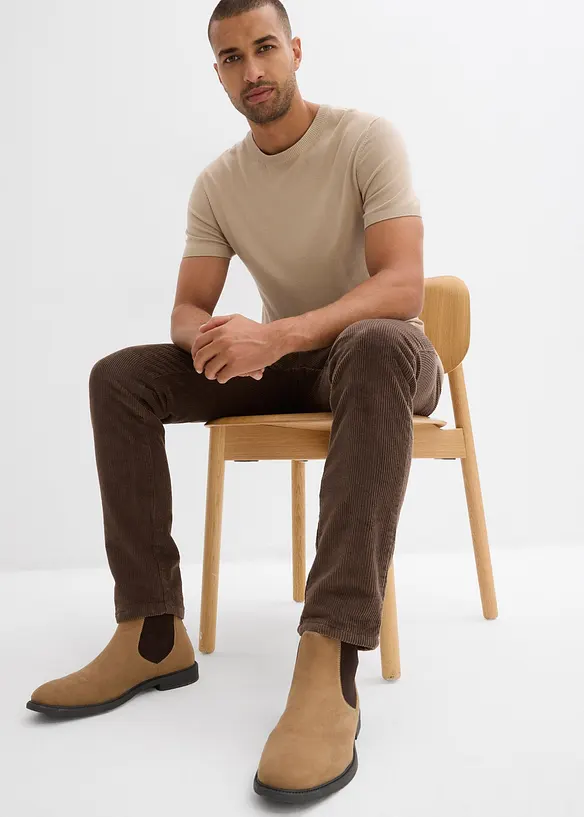 Manšestrové termo kalhoty bez zapínání, Regular Fit, Straight, s flanelovou podšívkou, bonprix