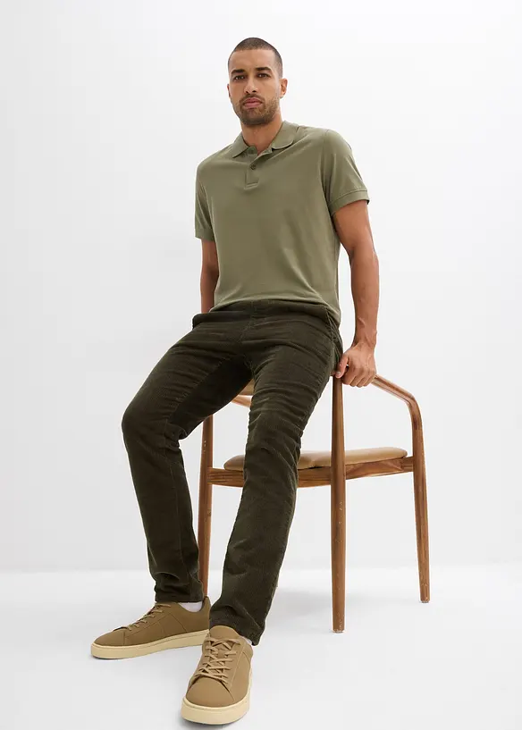 Manšestrové termo kalhoty bez zapínání, Regular Fit, Straight, s flanelovou podšívkou, bonprix