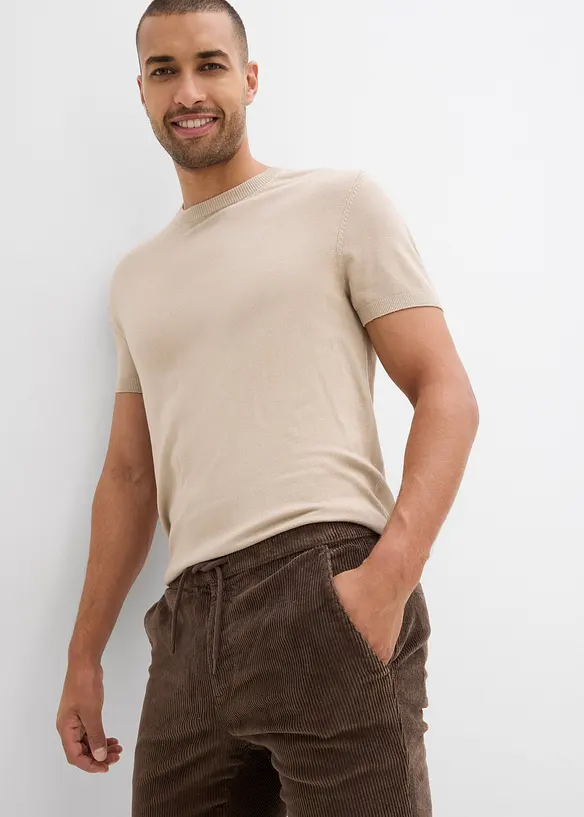 Manšestrové termo kalhoty bez zapínání, Regular Fit, Straight, s flanelovou podšívkou, bonprix