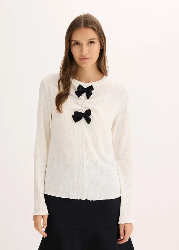 Tričko s dlouhým rukávem ze strukturovaného krepu, bonprix
