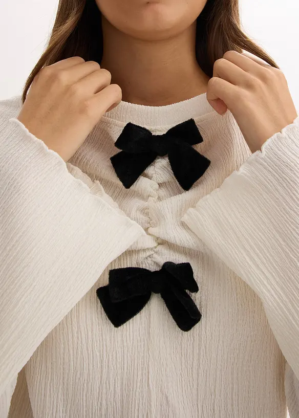 Tričko s dlouhým rukávem ze strukturovaného krepu, bonprix